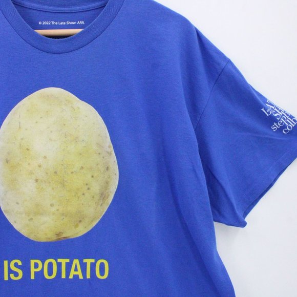 Stephen Colbert Late Night Show Shirt Mens Blue Short Sleeve Is Potato Sz XL - Picture 2 of 10